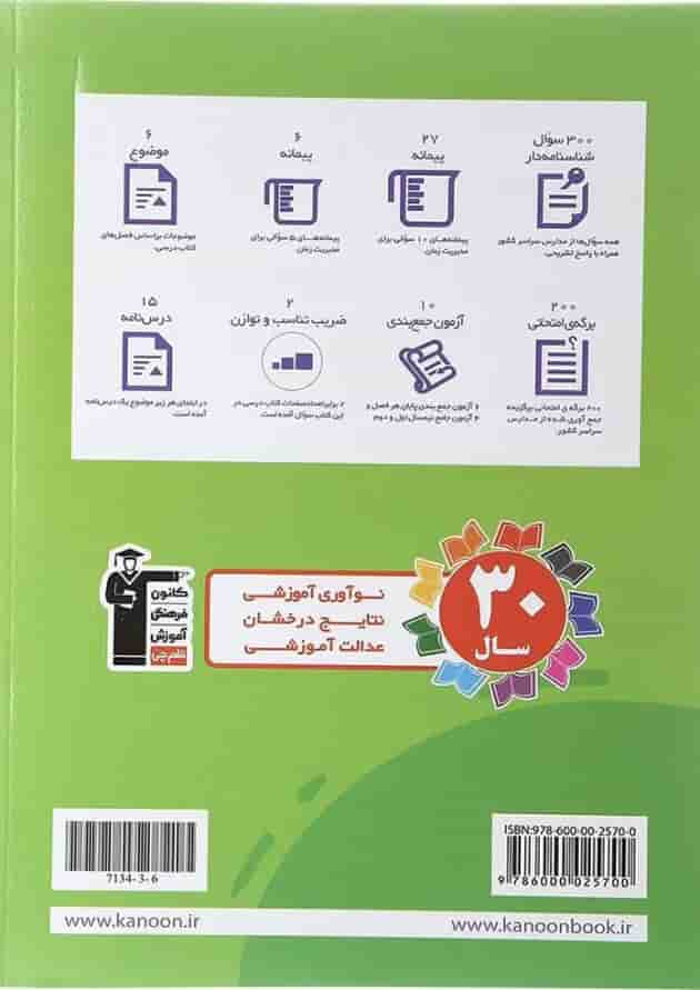 کتاب فارسی چهارم سری سوال های پرتکرار انتشارات کانون فرهنگی آموزش سال چاپ 1402 پشت جلد