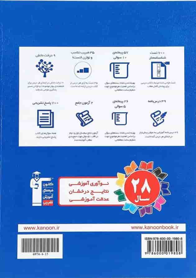 کتاب ریاضی هفتم سری طبقه بندی شده انتشارات کانون فرهنگی آموزش پشت جلد