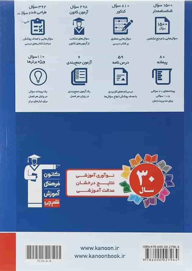 کتاب فیزیک دوازدهم ریاضی سری طبقه بندی شده برای کنکور 1403 انتشارات کانون فرهنگی آموزش سال چاپ 1402 پشت جلد