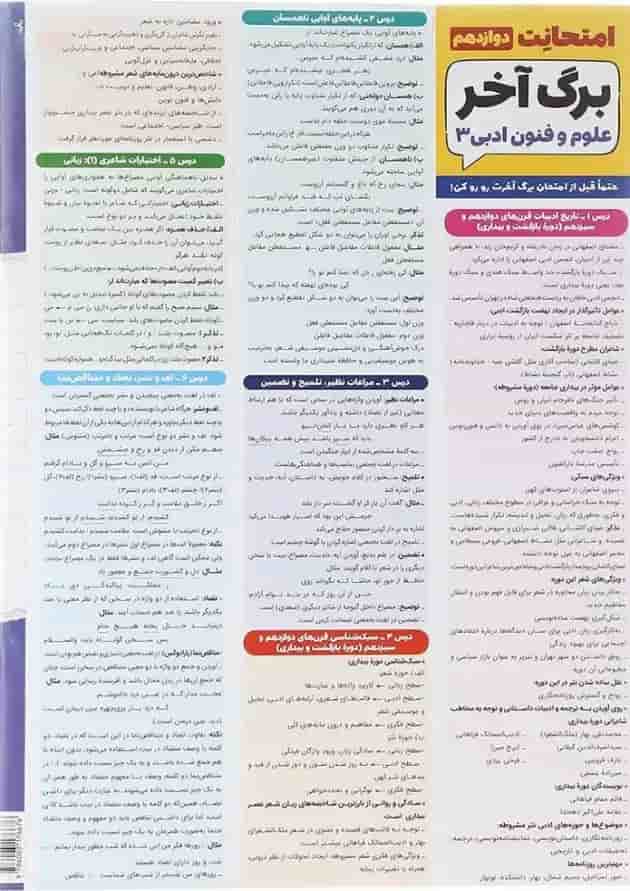 کتاب علوم و فنون ادبی دوازدهم انسانی سری امتحانت انتشارات مهر و ماه  شناسنامه