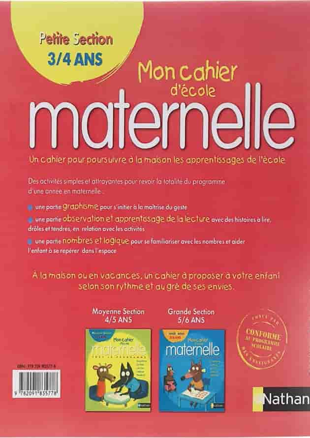 Mon Cahier d'ecole maternelle 3/4 ans 