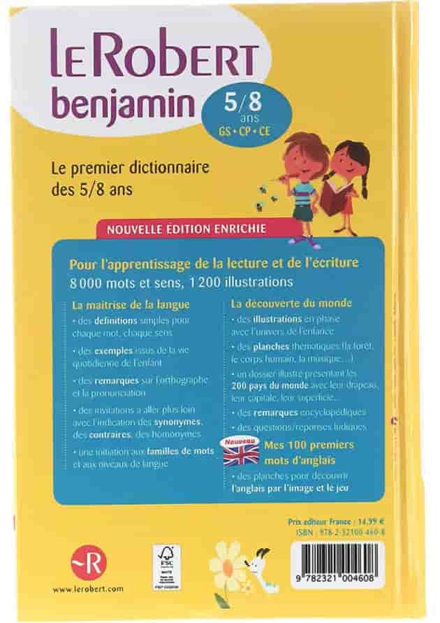 Le Robert Benjamin Mon Premier Dictionnaire Francais 5/8 ans Nouvelle Edition 