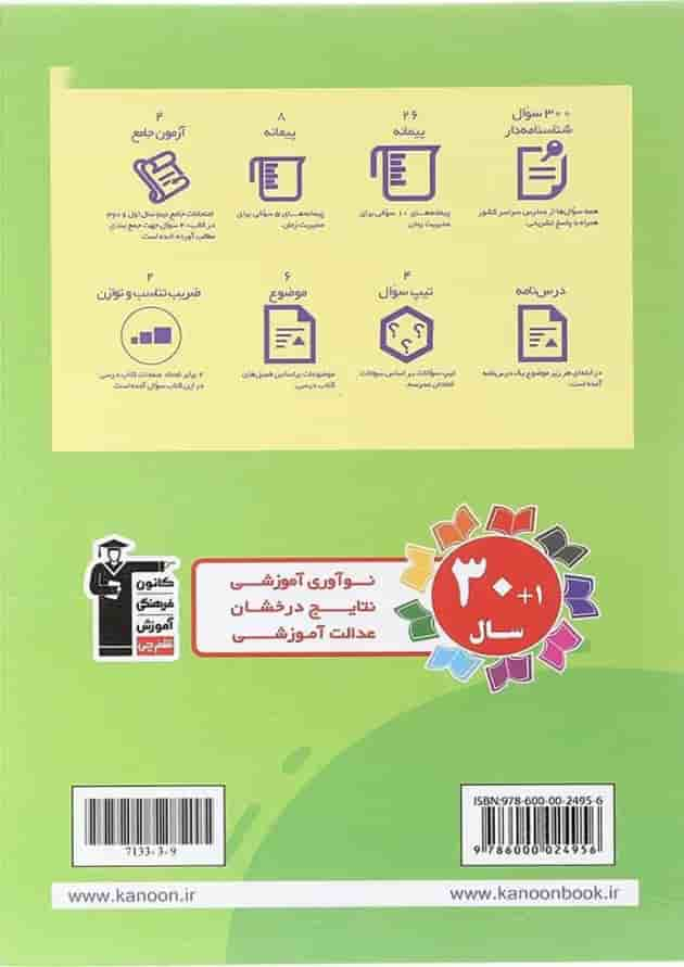 کتاب فارسی پنجم سری سوال های پرتکرار انتشارات کانون فرهنگی آموزش سال چاپ 1403 پشت جلد