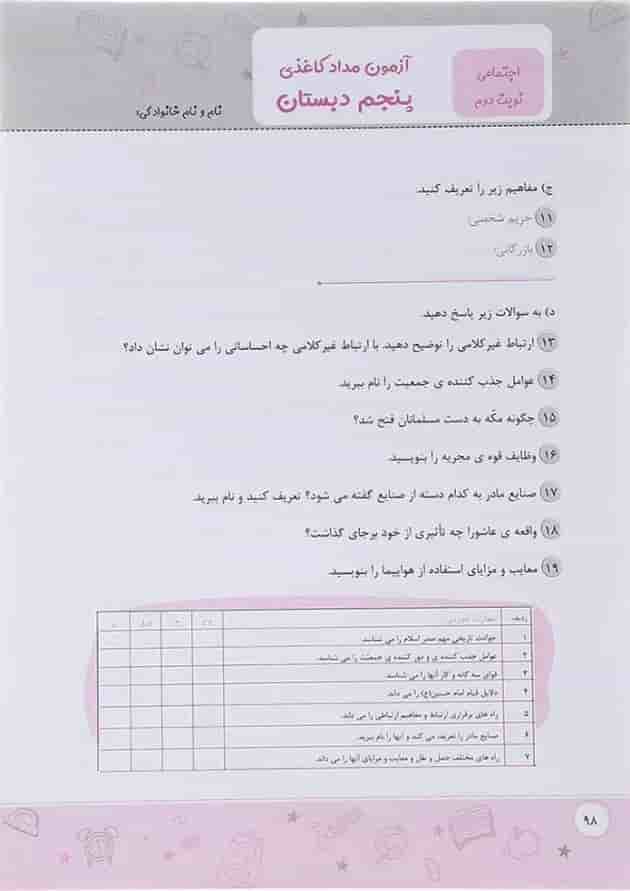 کتاب پیش به سوی آزمون جامع پنجم انتشارات تاک کتاب پشت جلد